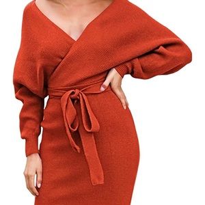 Women's V Neck Sweater Dress